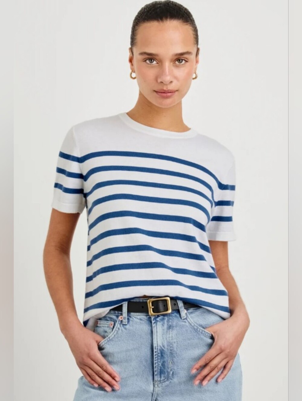 Rails Cotton Cashmere T-Shirt Sailor Stripe Size M Shirt Sleeves Classic Crew